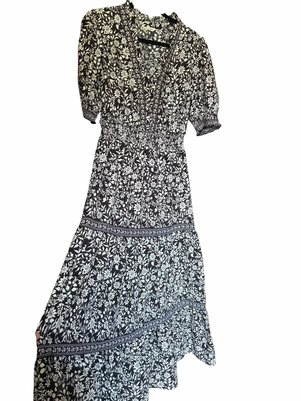 Max Studio Cottagecore Black & White Floral Tiered Maxi Dress - Picture 5 of 7
